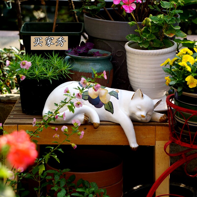慵懒的猫咪 树脂花园造景装饰 园艺阳台庭院花架摆件多肉花盆搭配