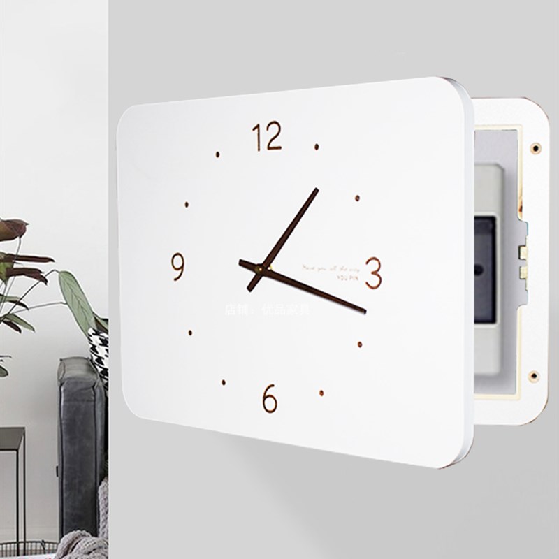 电表箱装饰画带钟表竖款简约挂钟空开箱电闸配电箱遮挡时钟免打孔