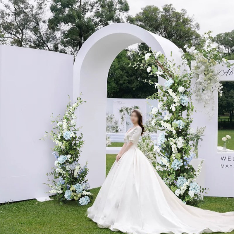 酒店婚礼迎宾区布置绢花弧形拱门花架装仿真绣球花摄影橱窗摆花
