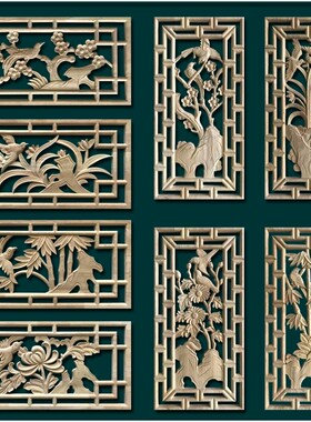 东阳木雕四季梅兰竹菊喜字福字婚庆喜事花轿子装饰雕花片木质贴花