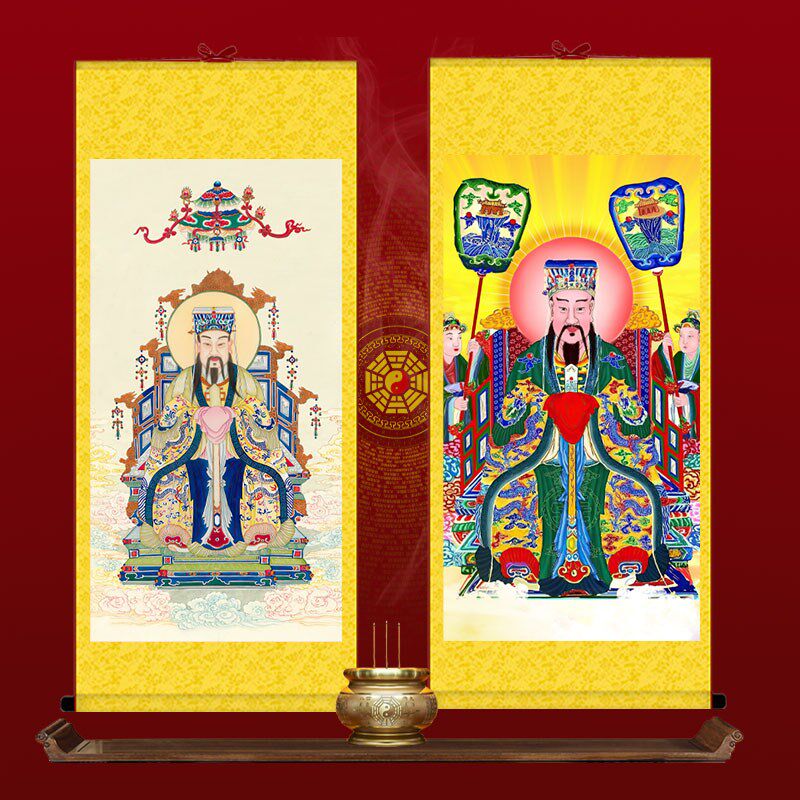 东岳大帝画像挂画五岳泰山客厅手工装裱复古国画丝绸卷轴定制装饰