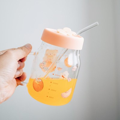 半宅可爱吸管杯带盖大容量耐热水杯学生儿童牛奶办公室女生饮水杯