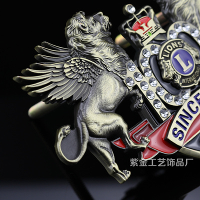 狮子会车标汽车中网标改装个性立体徽标定制车友会金属车标贴
