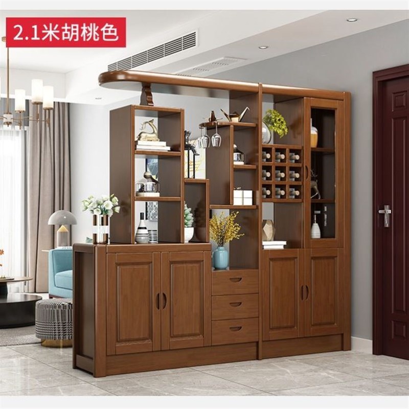 中式实木间厅柜客厅隔断柜进门入户面玄关柜屏风一体酒柜家用