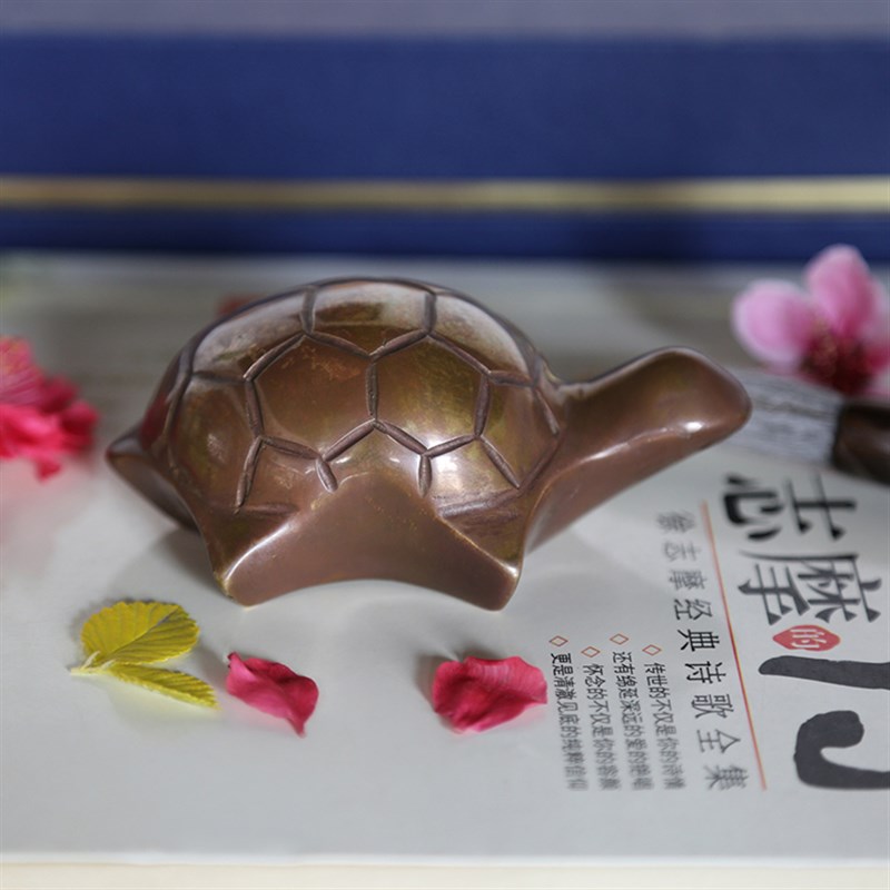 铜万福创意金龟铸铜镇尺镇纸金龟文房毛笔书法可爱小摆件笔置笔搁