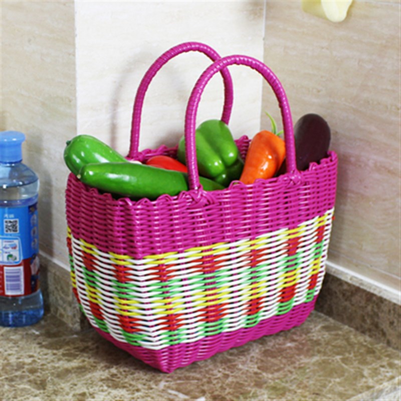 手工编织塑料买菜篮子手提篮宠物水果购物篮洗澡馒头游泳野餐筐