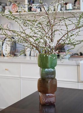 中古风渐变彩色几何方块花瓶餐桌软装酒店电视柜台面装饰玻璃摆件