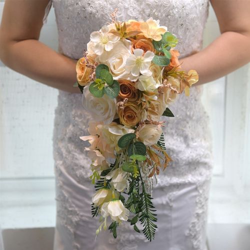 婚礼手捧花瀑布水滴结婚花束婚纱摄影新娘伴娘玫瑰假花婚庆领证