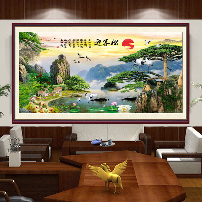 黄山迎客松墙画装饰画客厅沙发电视墙背景墙画山水风景画自粘贴画