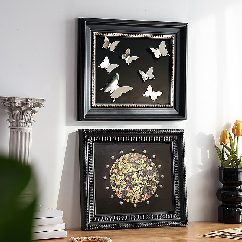 复古风法式中古黑色画框正方形卡纸相框软饰摆件挂墙摆台装裱定制