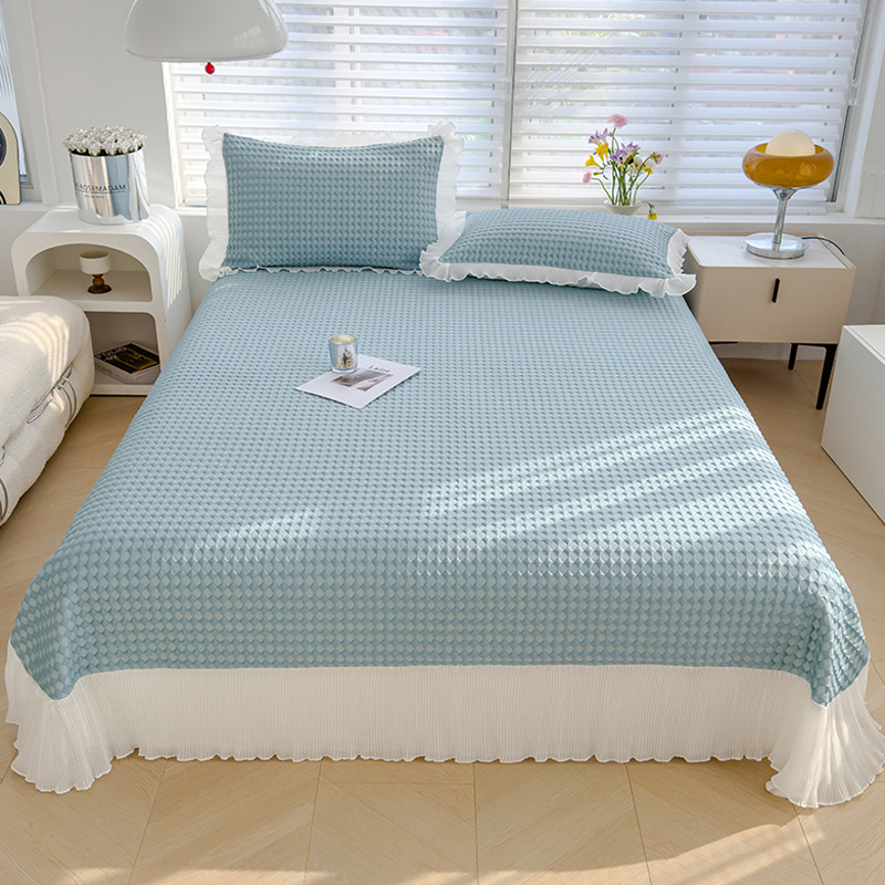 韩式公主风豆豆凉席床盖款夏天凉感冰丝席蕾丝花边夏季防滑空调席