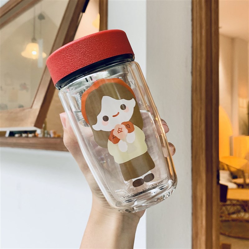 高级感双层玻璃杯隔热泡茶杯茶水分离韩版女学生杯子便携水杯可爱