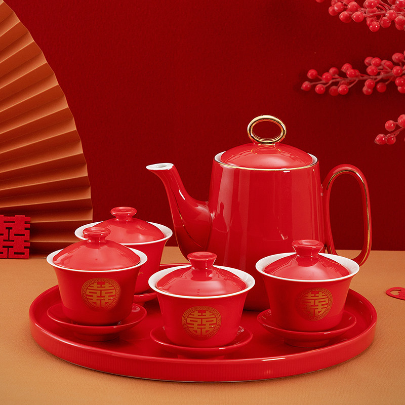 结婚敬茶杯改口杯红色陶瓷盖杯对杯茶具套组家用陪嫁婚庆送礼用品,节庆用品/礼品,喜碗/敬茶杯,淘宝优惠券,粉丝福利购,淘宝优惠卷