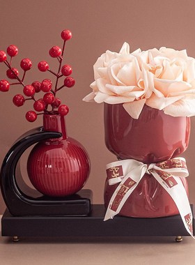 创意花瓶摆件客厅桌面入户玄关电视柜前台红色喜庆乔迁新居装饰品