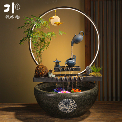 荷花大缸造景循环流水摆件庭院上半部装饰乔迁新居创意中式摆件