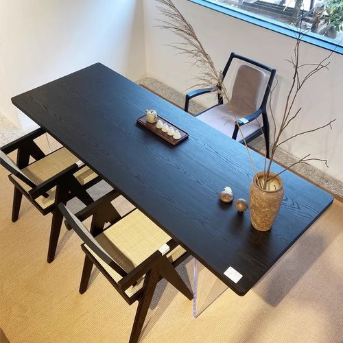 侘寂风碳化黑实木茶桌茶台大板桌民宿家用泡茶桌设计师工作台简约