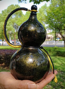 【黑鎏金】非遗大漆酒葫芦漆器酒壶可装热水防渗办公室玄关摆件