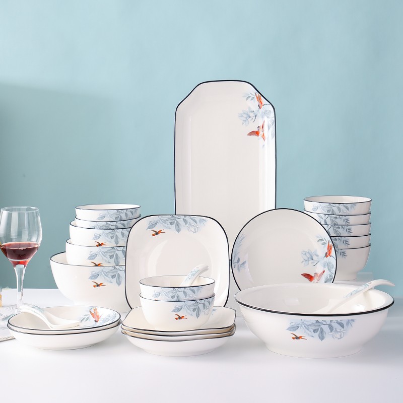 中式鱼盘家用餐具陶瓷菜盘创意长方形餐盘蒸鱼盘子烤箱微波炉专用