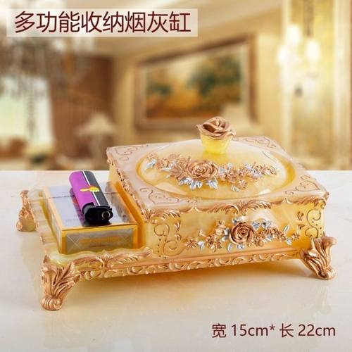 创意烟灰缸客厅欧式大号带盖烟缸双层复古个性树脂烟缸装饰品礼品