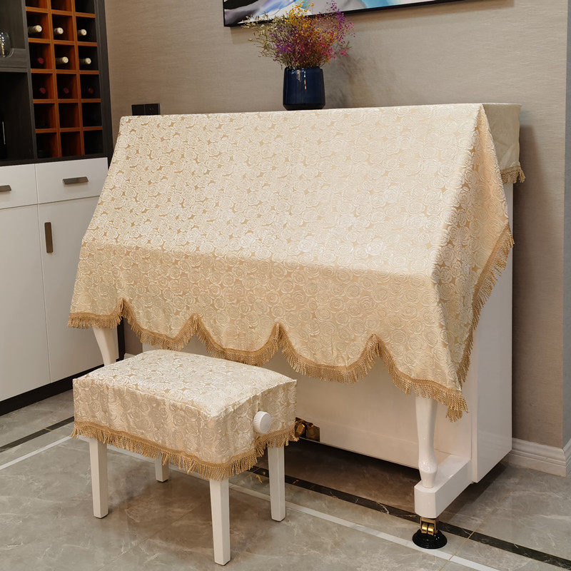 米黄色玫瑰花布艺钢琴全披 加厚防尘罩 钢琴套盖布琴布两件套简约,居家布艺,钢琴罩,淘宝优惠券,粉丝福利购,淘宝优惠卷