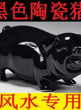 黑色陶瓷猪摆件十二生肖动物小猪家居精雕可爱猪装饰吉祥物工艺品