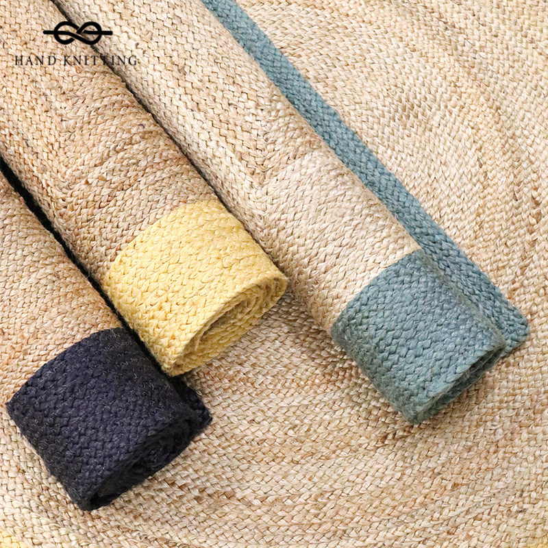 手工天然黄麻地毯方形客厅茶室亚麻草编藤编侘寂风卧室床边毯地垫