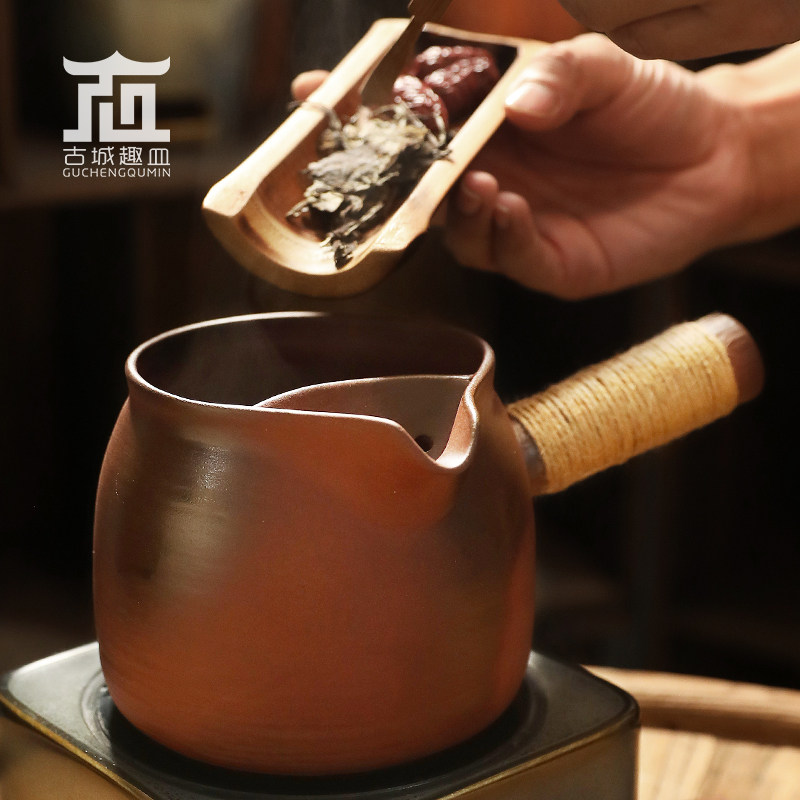 老岩泥大口径过滤侧把煮茶壶养生花普洱老白茶慢火煮茶电陶炉套装