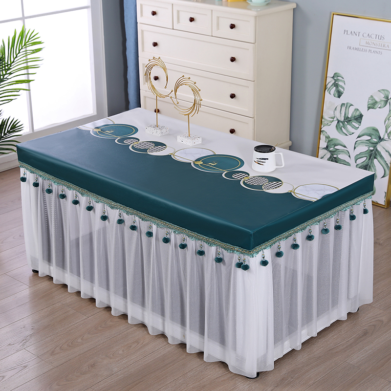 长方形高档餐桌布防水防油防烫免洗垂纱皮革桌罩正方形烤火炉罩套