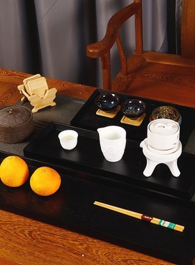 黑色超长托盘茶盘长条壶承杯托茶托木盘子咖啡水杯盘长方形茶具酒