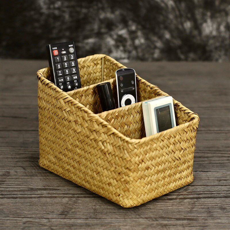 草编家用遥控收纳筐特色手工编制海草篮遥控架桌面杂物收纳整理框