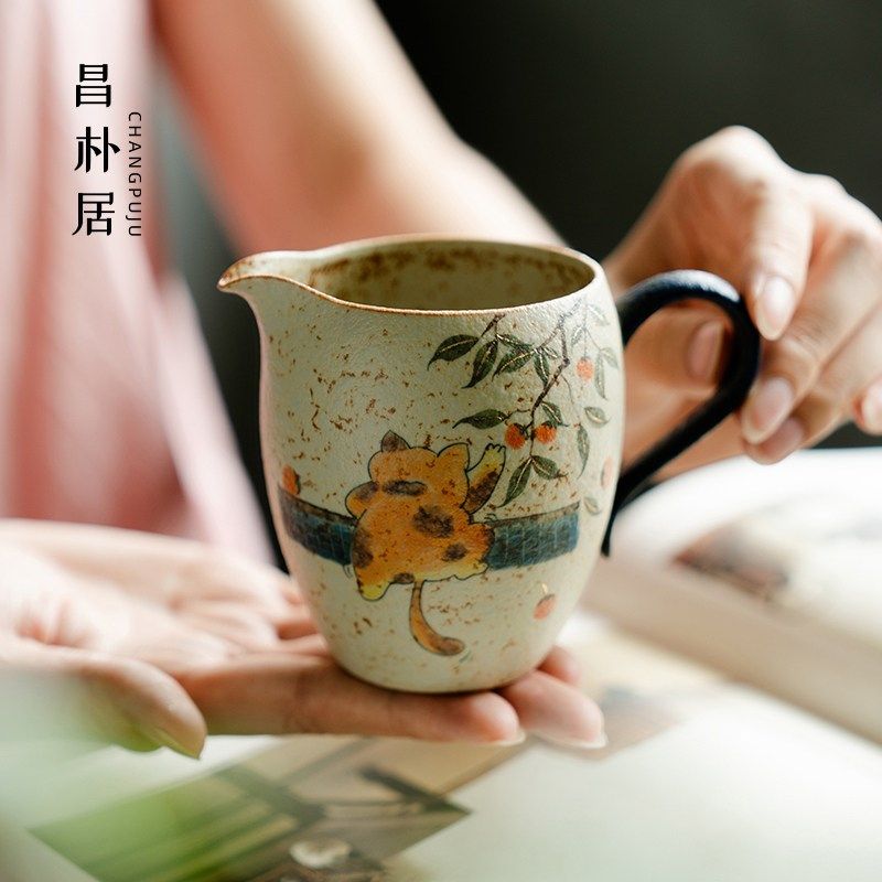 昌朴居公道杯陶瓷纯手绘橘猫带把公杯分茶器家用中式茶道茶具配件,餐饮具,公道杯,淘宝优惠券,粉丝福利购,淘宝优惠卷