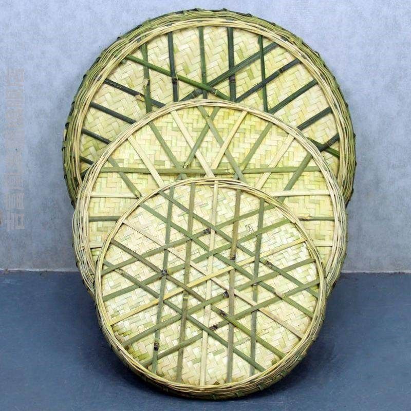 竹制品家用圆簸箕 有孔无孔竹筛子 手工竹编制品竹匾干货晾晒装饰