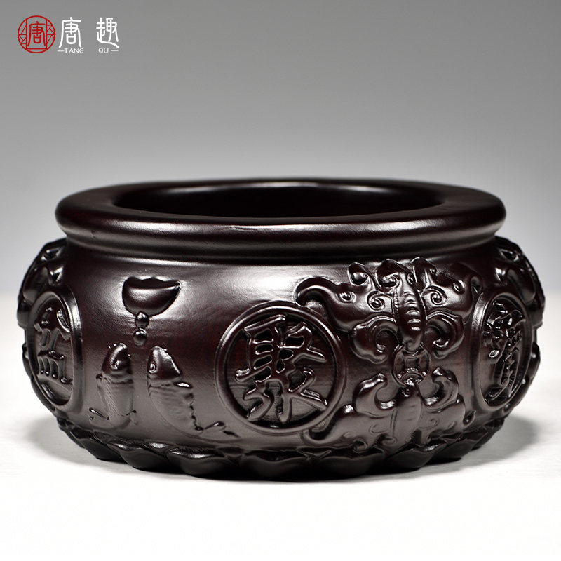 黑檀木雕聚宝盆摆件实木客厅办公室公司店铺开业送礼品红木工艺品