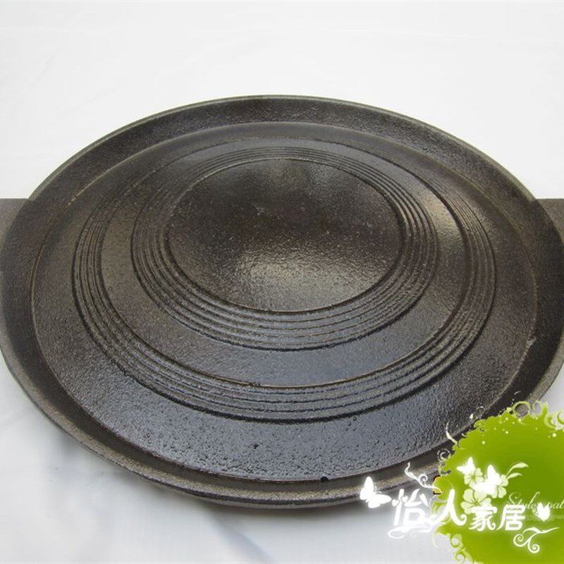 韩式亚光搪瓷圆拱形铸铁锅盖烧烤盘铁板烧烤肉牛排大烤锅烤炉43cm