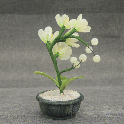 天然玉石兰花创意玉雕工艺品中式风格家具高端摆件客厅玄关书房盆