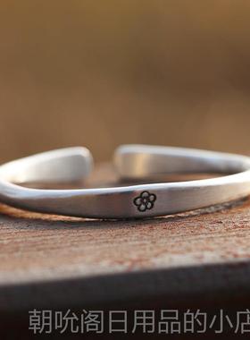 高档心999纯银工原创设计手实磨砂古法古梅花手覆镯送女友闺蜜