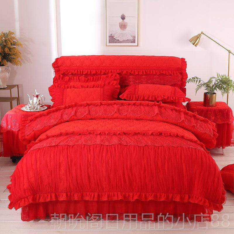 高档萱羽韩版公主风蕾丝床裙四件套夹棉加厚式防滑罩床双人加裙被