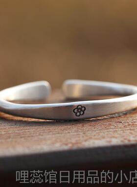 高档99砂9银手工原创设计纯实心磨古法覆镯古梅花手送女友闺蜜