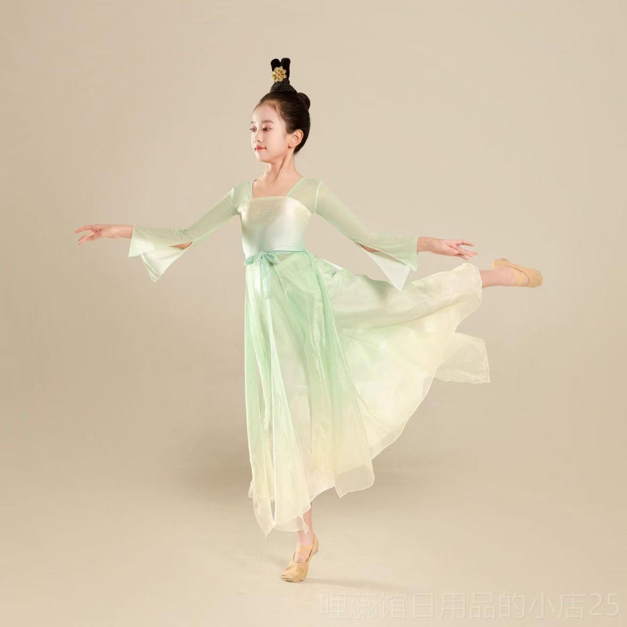 高档童古中典舞蹈服国舞身韵练功服层纱衣儿女童民族舞扇子舞渐演