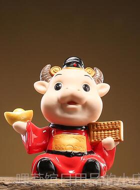 高档瓷件可爱生牛招财摆家居客厅办公室纳福牛陶气冲天博古架装饰