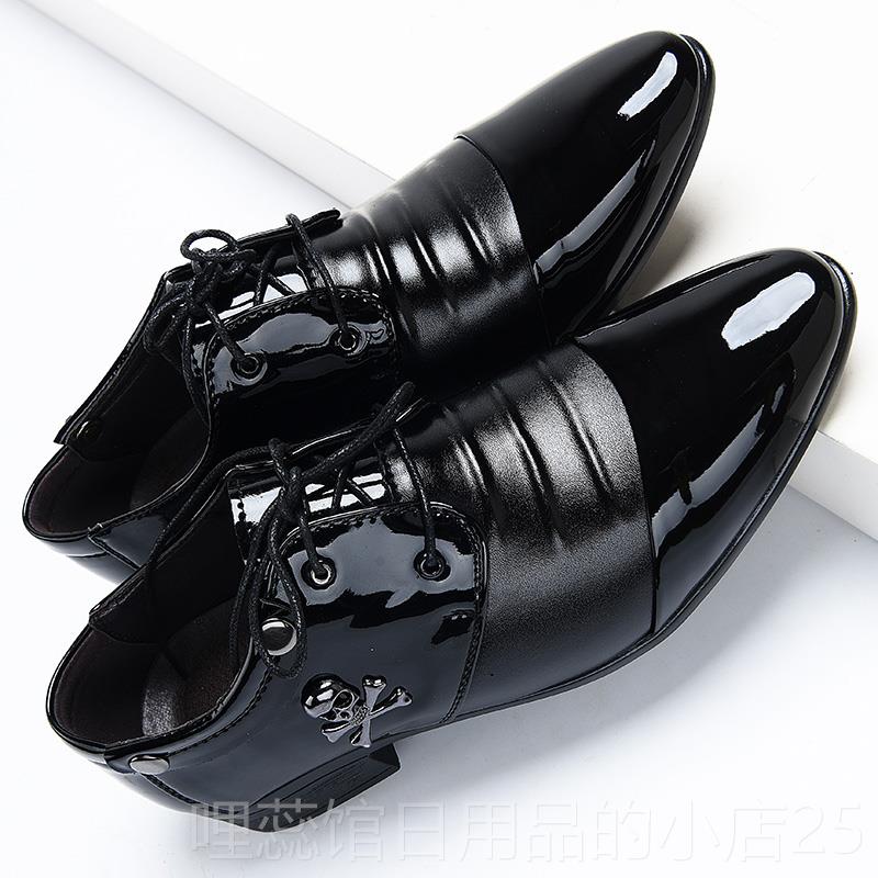 高档男商套装黑色漆皮皮鞋男士工作潮鞋春师季士韩式英式尖头务发