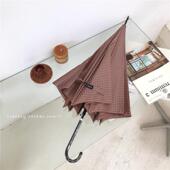 高档限量版 日式 古色调红棕色格纹晴覆伞简约小众长柄雨线伞抗风防