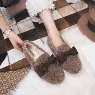 女冬外穿24025新款 女鞋 羊羔毛豆豆鞋 大码 加棉1 绒厚底鞋 高档毛毛鞋