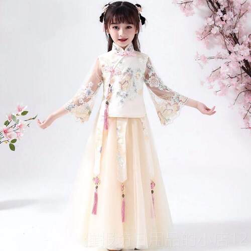 正品女汉服中国风旗袍儿童国潮小女大孩超仙旗装袍唐童装中童套演