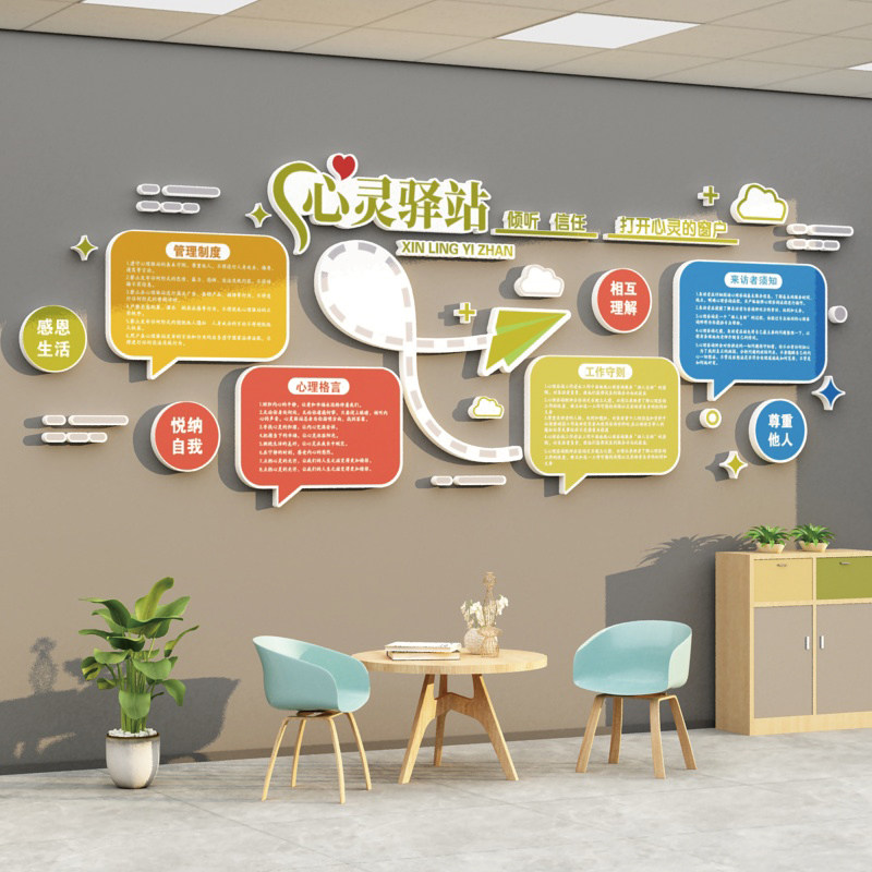 心灵驿站文化墙心理咨询室挂图布置心理健康辅导室装饰画背景摆件,家居饰品,文化墙贴,淘宝优惠券,粉丝福利购,淘宝优惠卷