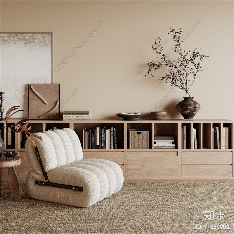 现代原木风实木电视柜客厅酒店样板间边柜书柜储物柜一体柜展示柜