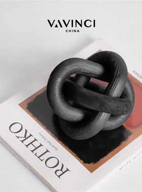 梵其侘寂风碳化木几何摆件套环装饰摆设客厅玄关展厅酒店软装饰品