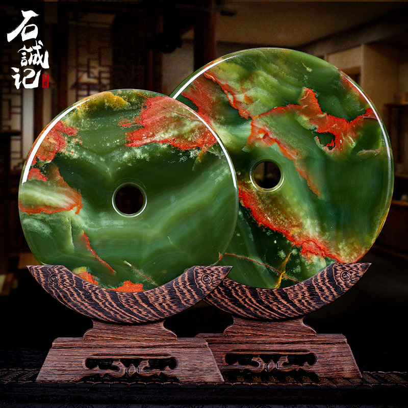 石诚记古青玉石平安扣摆件乔迁送礼品中式客厅玄关博古架家居饰品