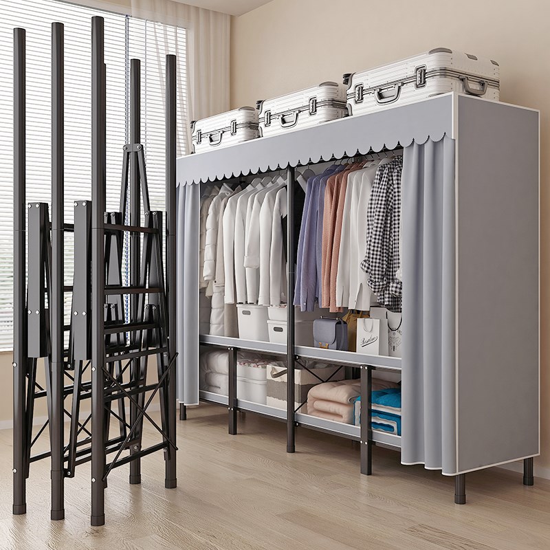 免安装折叠衣柜家用卧室简易衣柜结实耐用出租房布衣柜全钢架衣橱