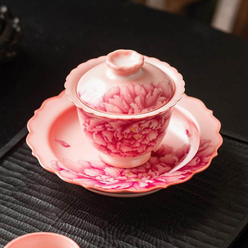 粉汝三才盖碗茶杯红国色天香牡丹茶碗泡茶办公家用茶具女生高颜值,鲜花速递/花卉仿真/绿植园艺,割草机/草坪机,淘宝优惠券,粉丝福利购,淘宝优惠卷